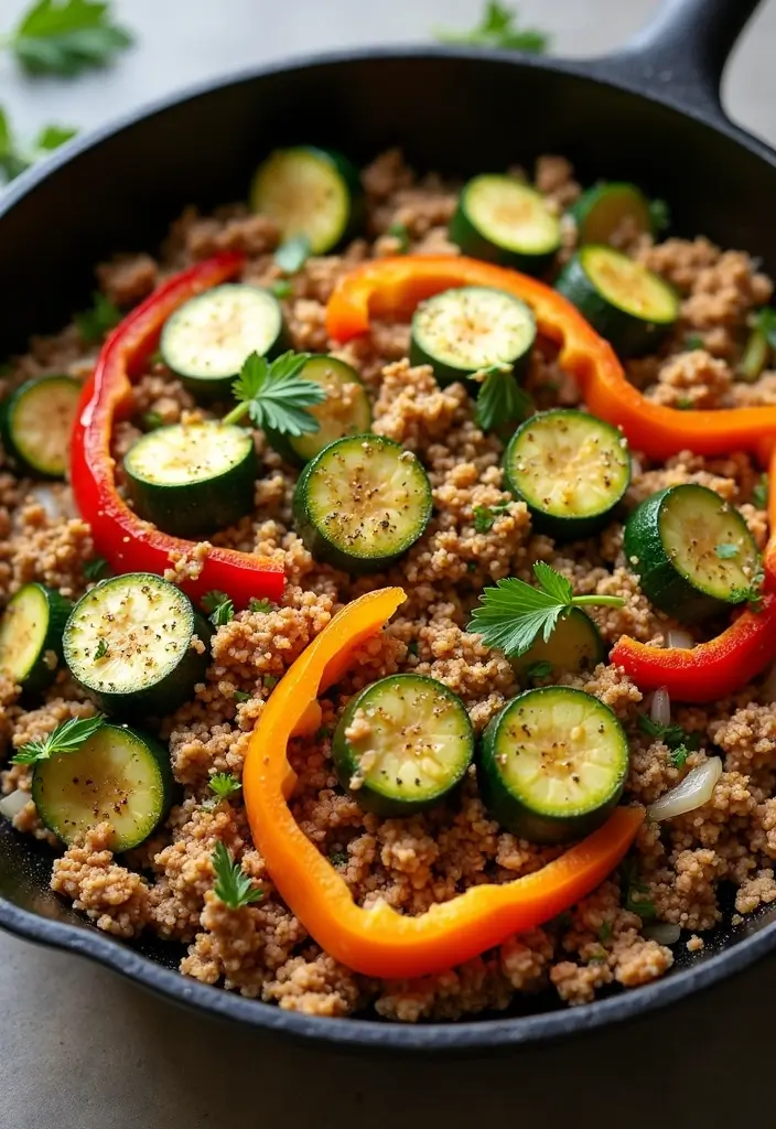 25 Ground Turkey Meal Prep Recipes That Are Healthy and Low Carb - 1. Spicy Turkey and Zucchini Skillet