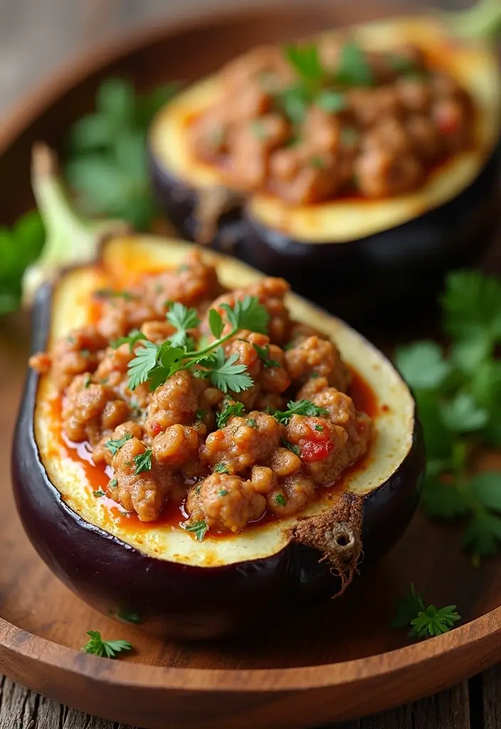 25 Ground Turkey Meal Prep Recipes That Are Healthy and Low Carb - 14. Ground Turkey Stuffed Eggplant