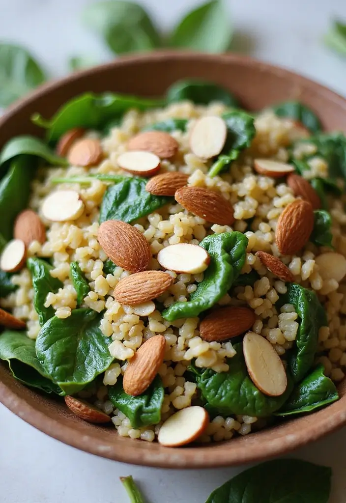 25 Salad Meal Prep Lunch Recipes for Light and Healthy Meals - 13. Farro Salad with Spinach and Almonds