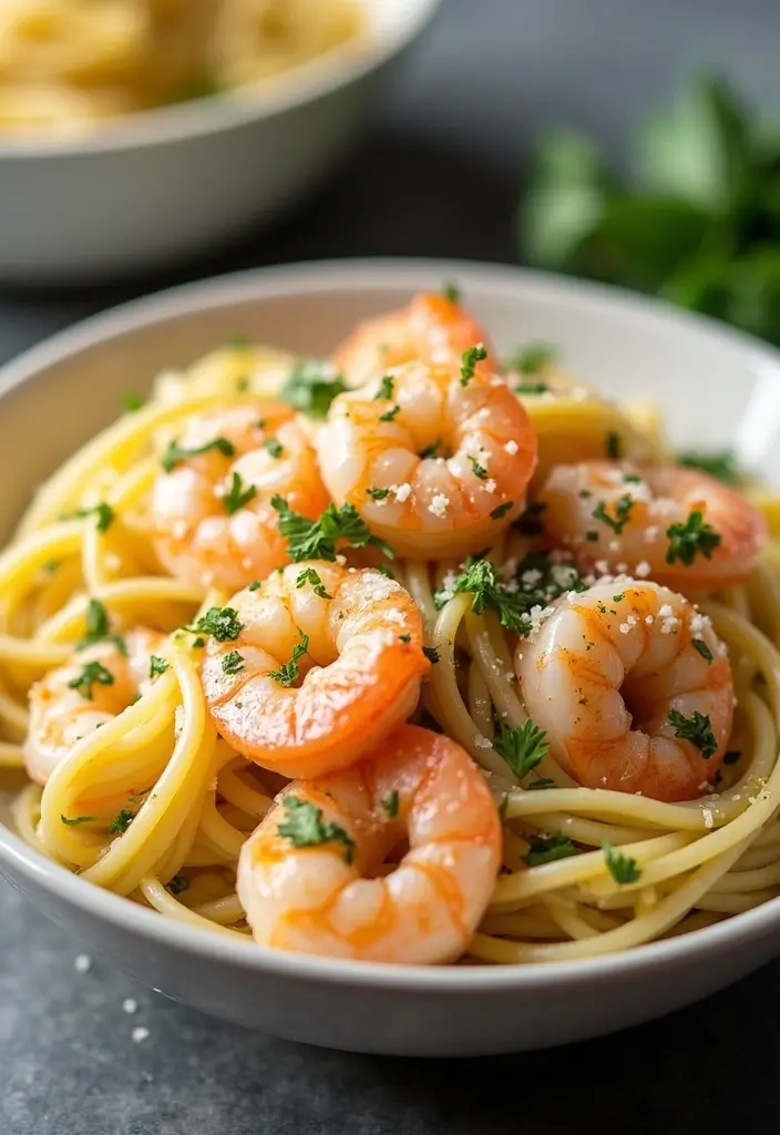 26 Meal Prep Recipes to Gain Weight in a Healthy Way - 9. Lemon Garlic Shrimp Pasta