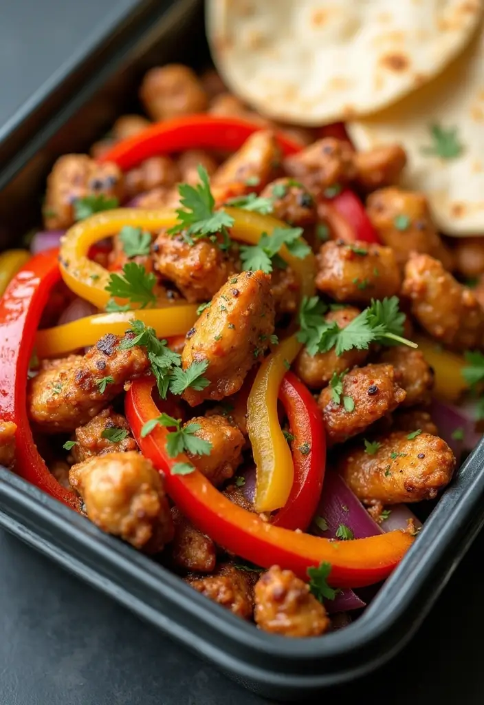 27 High-Protein Chicken Meal Prep Recipes for the Week 46 27 High-Protein Chicken Meal Prep Recipes for the Week - 8. Chicken Fajita Meal Prep