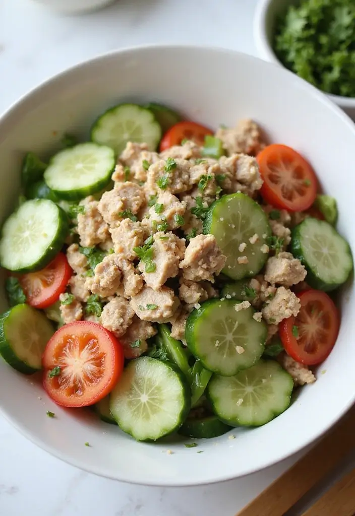27 Low-Calorie Meal Prep Recipes for Everyday Balance 58 27 Low-Calorie Meal Prep Recipes for Everyday Balance - 10. Cucumber and Tuna Salad