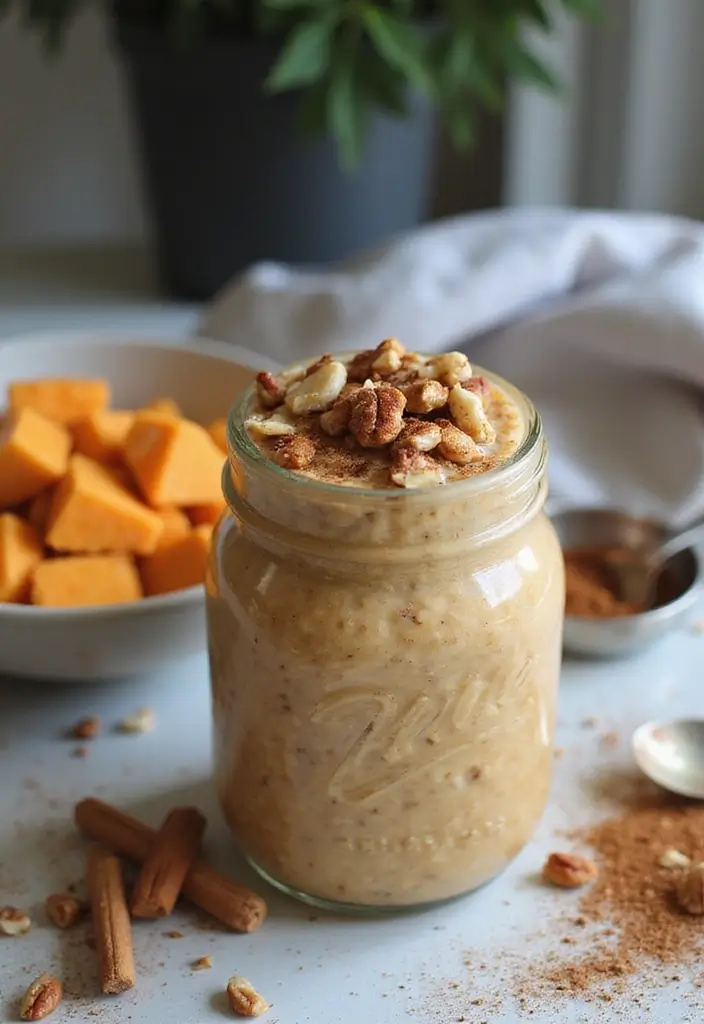 27 Macro-Friendly Breakfast Meal Prep Recipes You’ll Love 103 27 Macro-Friendly Breakfast Meal Prep Recipes You’ll Love - 17. Sweet Potato Pie Overnight Oats