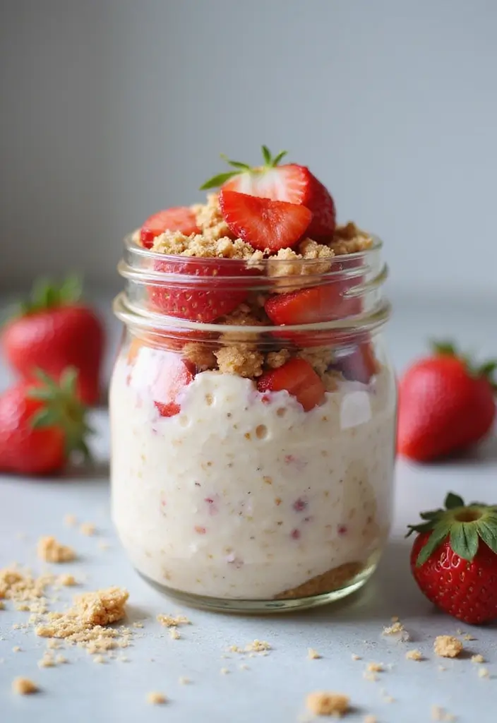 27 Macro-Friendly Breakfast Meal Prep Recipes You’ll Love 156 27 Macro-Friendly Breakfast Meal Prep Recipes You’ll Love - 26. Strawberry Cheesecake Overnight Oats