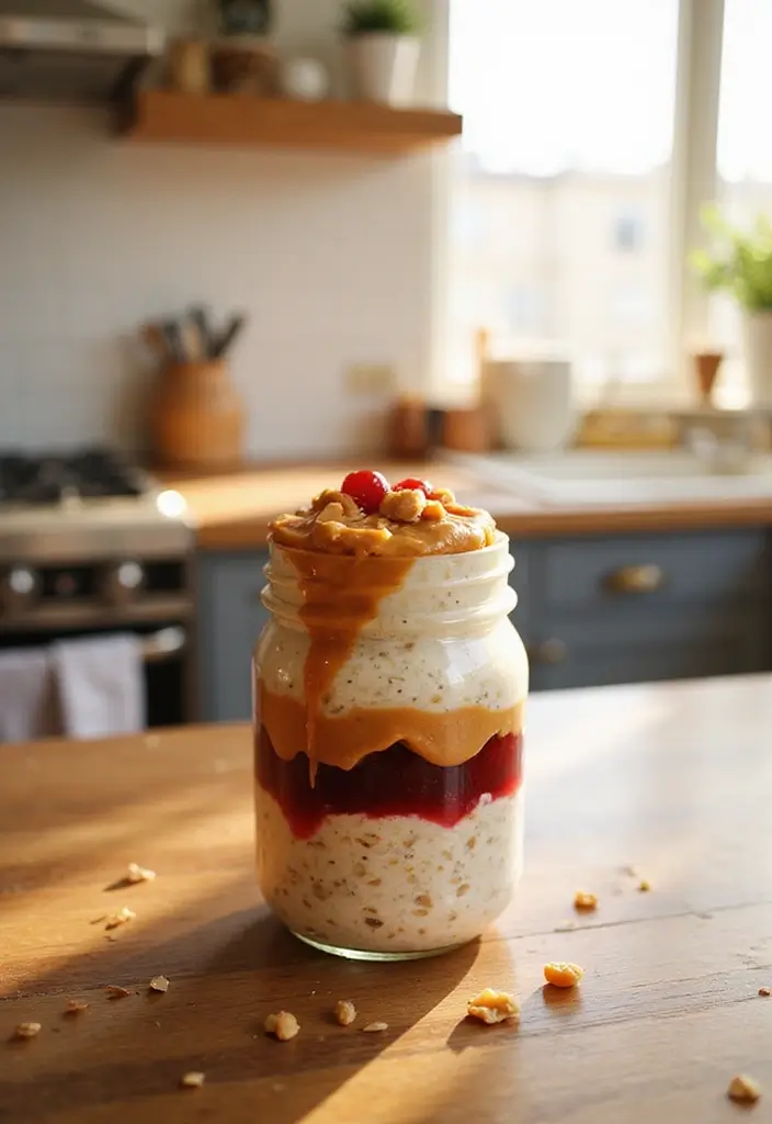 27 Macro-Friendly Breakfast Meal Prep Recipes You’ll Love 29 27 Macro-Friendly Breakfast Meal Prep Recipes You’ll Love - 5. Peanut Butter and Jelly Overnight Oats