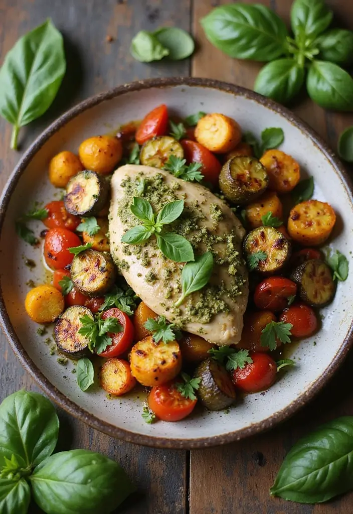 28 Chicken Meal Prep Recipes for Work Lunches You’ll Crave - 11. Pesto Chicken and Veggies