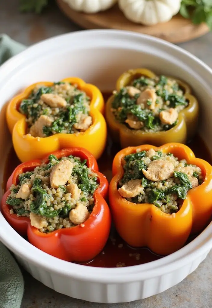 28 Chicken Meal Prep Recipes for Work Lunches You’ll Crave - 14. Chicken and Spinach Stuffed Peppers