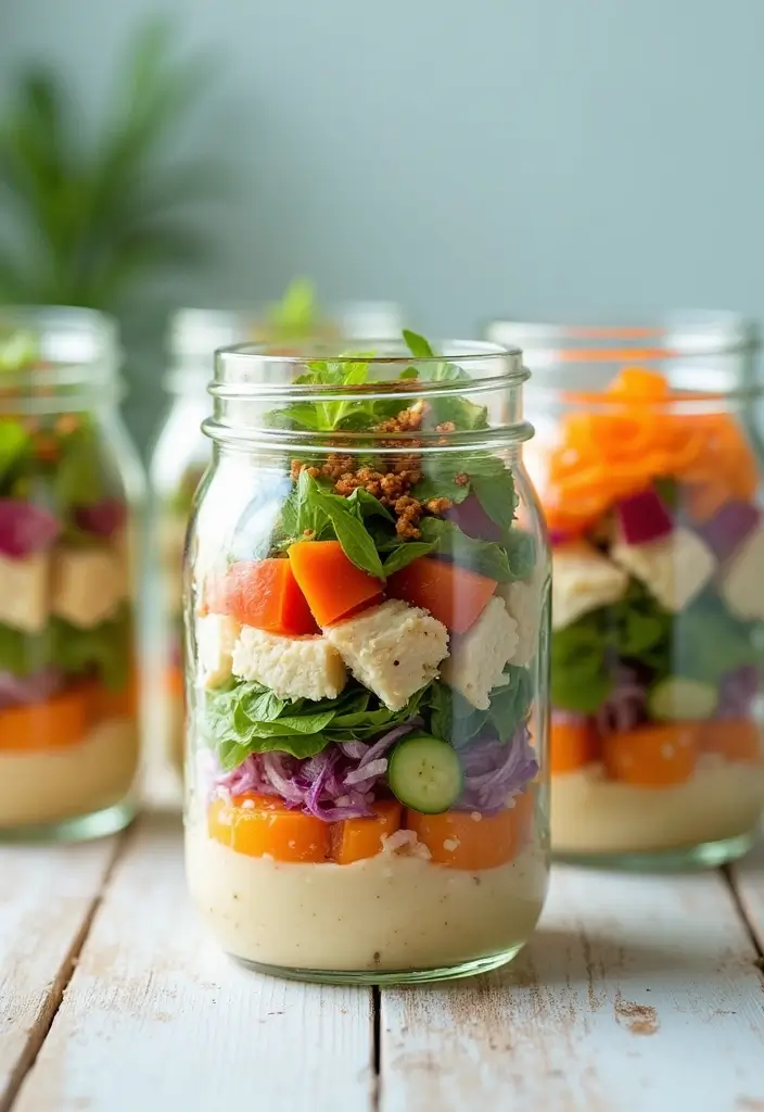 28 Chicken Meal Prep Recipes for Work Lunches You’ll Crave - 18. Chicken Caesar Salad Jars