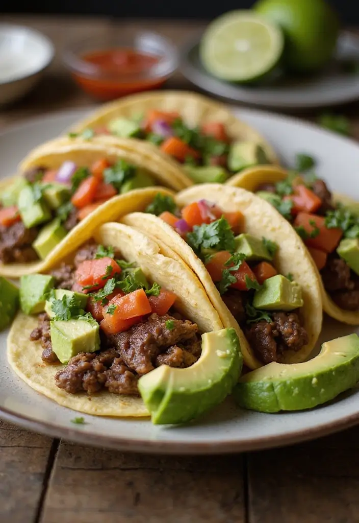 28 Ground Beef Freezer Meal Prep Recipes to Save Time - 21. Beef Tacos with Avocado