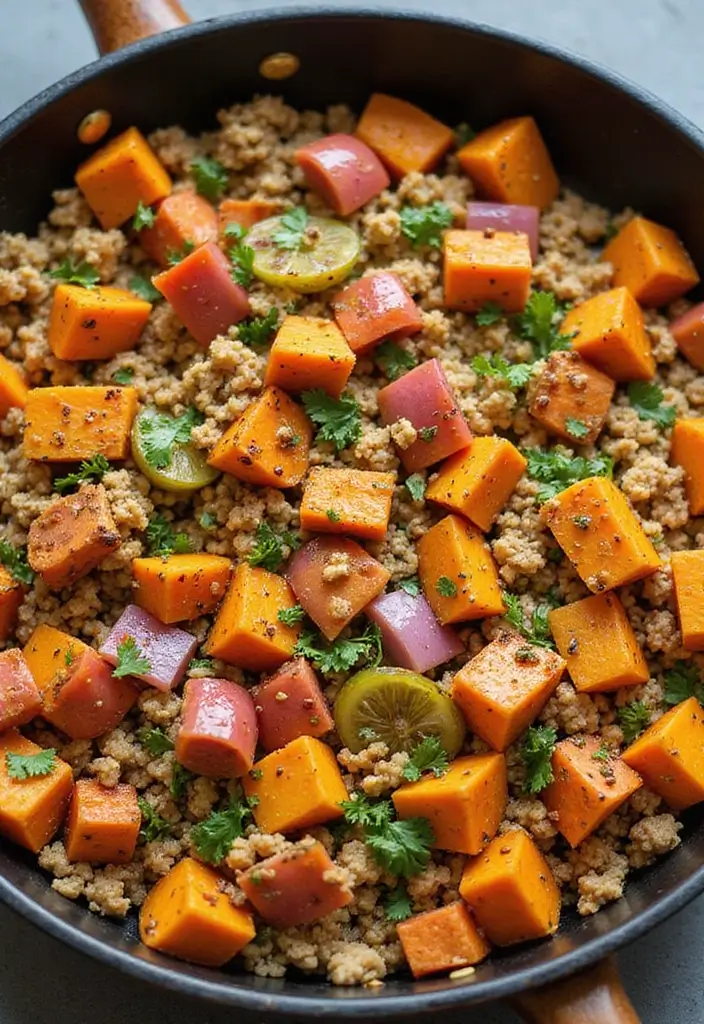 28 Ground Chicken Meal Prep Recipes to Try This Week 52 28 Ground Chicken Meal Prep Recipes to Try This Week - 10. Ground Chicken and Sweet Potato Skillet