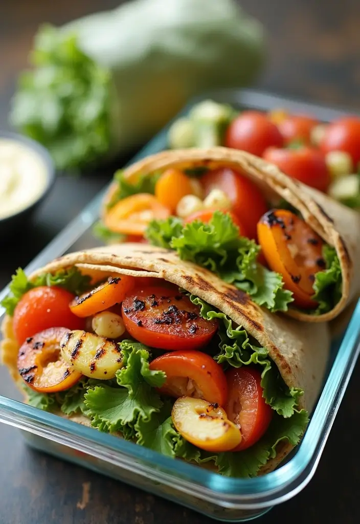 28 Low-Calorie Meal Prep Lunch Recipes That Keep You Full 80 28 Low-Calorie Meal Prep Lunch Recipes That Keep You Full - 14. Grilled Vegetable & Hummus Wrap