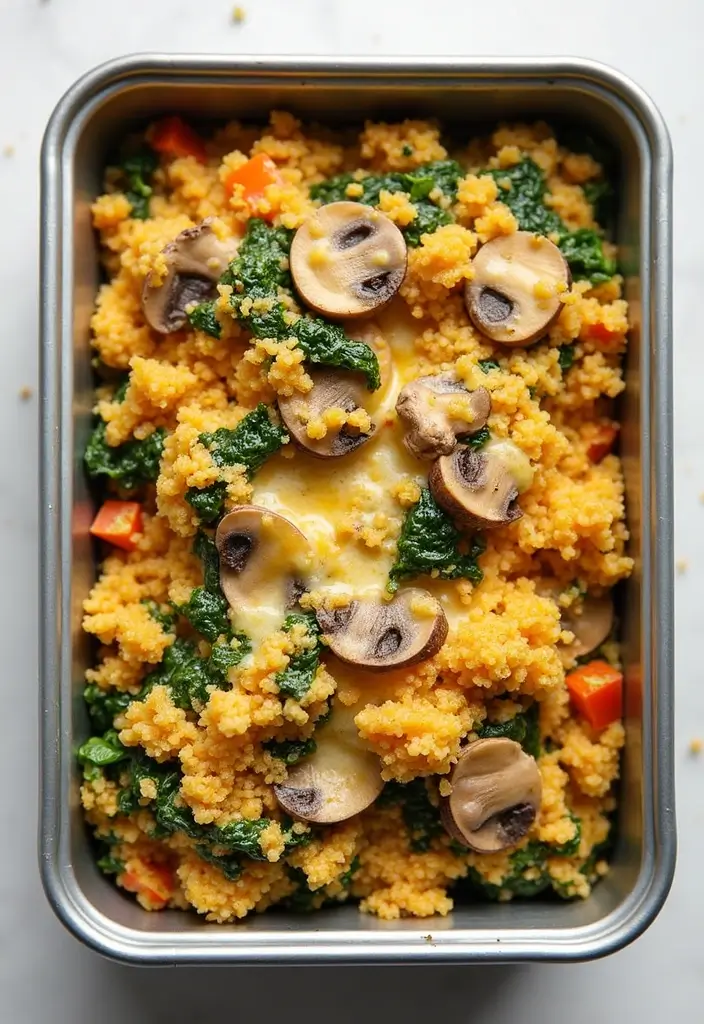 28 Low-Calorie Meal Prep Lunch Recipes That Keep You Full 83 28 Low-Calorie Meal Prep Lunch Recipes That Keep You Full - 15. Mushroom & Spinach Quinoa Bake