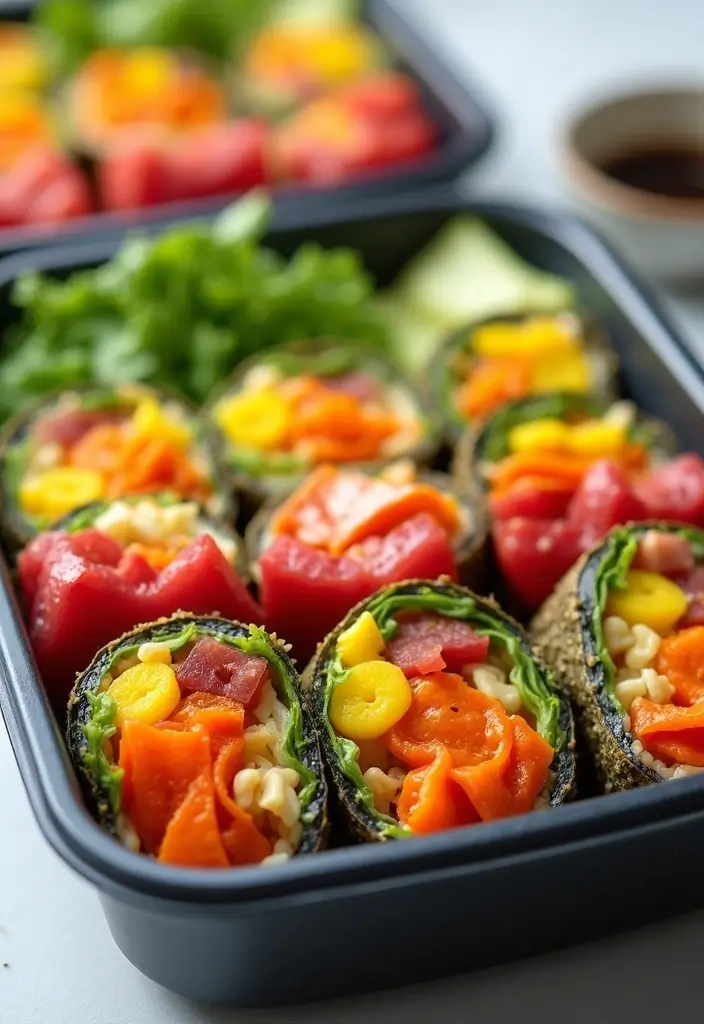 28 Low-Calorie Meal Prep Lunch Recipes That Keep You Full 114 28 Low-Calorie Meal Prep Lunch Recipes That Keep You Full - 20. Rainbow Veggie Sushi Rolls