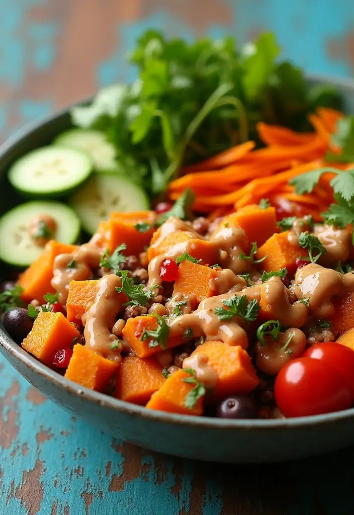 28 Low-Cholesterol Meal Prep Recipes for a Healthy Heart - 8. Thai Peanut Sweet Potato Buddha Bowl