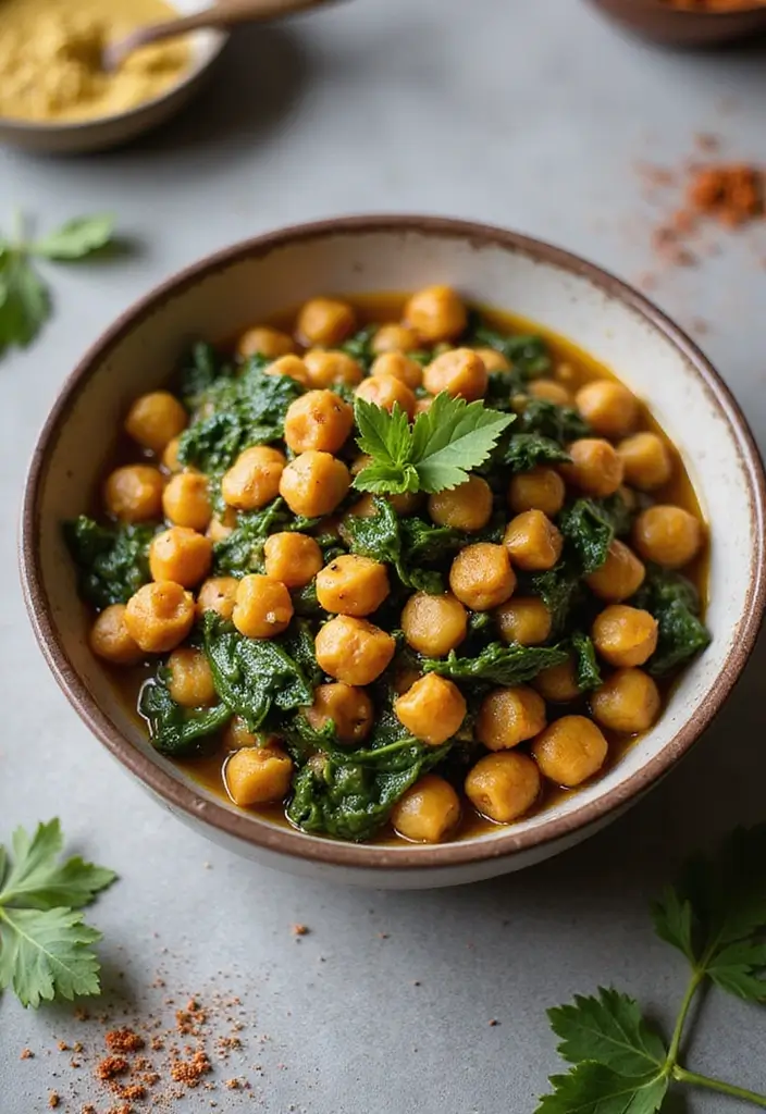 30 High-Protein Crockpot Meal Prep Recipes for Easy Dinners - 16. Garam Masala Chickpeas with Spinach