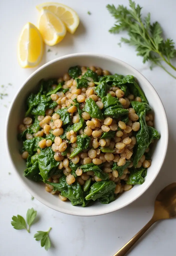 30 High-Protein Crockpot Meal Prep Recipes for Easy Dinners - 17. Lemon Garlic Lentils with Spinach