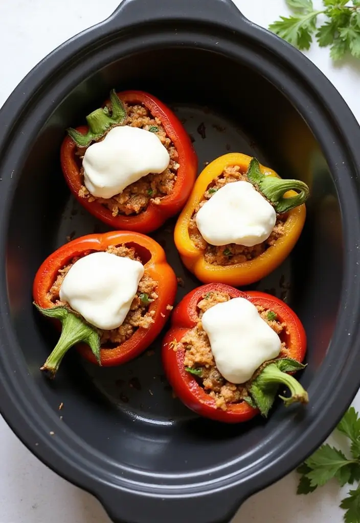 30 High-Protein Crockpot Meal Prep Recipes for Easy Dinners - 9. Caprese Stuffed Peppers
