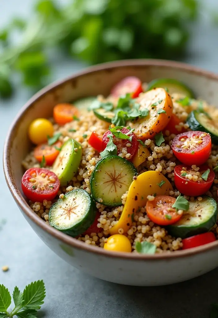 30 High-Protein Low-Carb Meal Prep Recipes to Stay Fit 176 30 High-Protein Low-Carb Meal Prep Recipes to Stay Fit - 30. Grilled Vegetable & Quinoa Salad