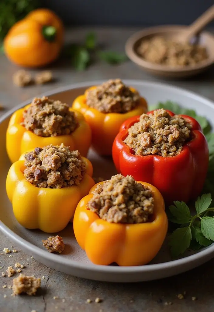 30 High-Protein Low-Carb Meal Prep Recipes to Stay Fit 43 30 High-Protein Low-Carb Meal Prep Recipes to Stay Fit - 7. Stuffed Bell Peppers with Quinoa and Ground Beef