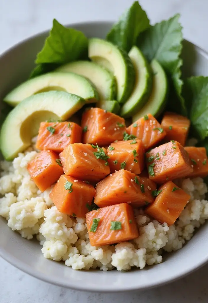 30 High-Protein Low-Carb Snack and Meal Prep Recipes for Busy Days - 22. Salmon Poke Bowl