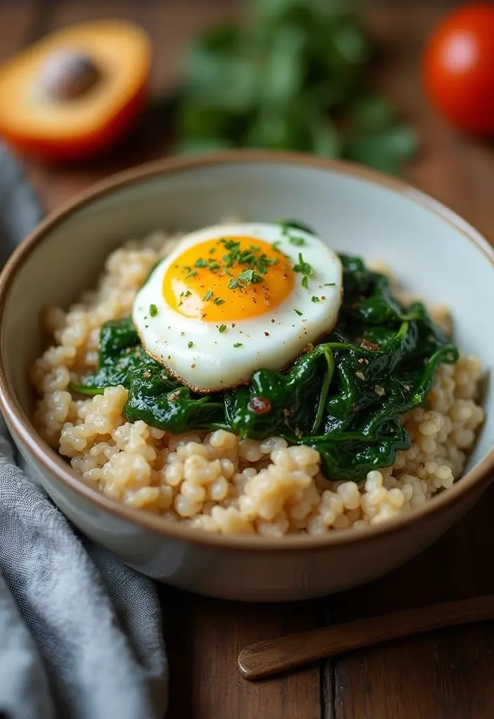 30 High-Protein Vegetarian Bulking Meal Prep Recipes for Men - 12. Savory Oatmeal with Spinach & Egg