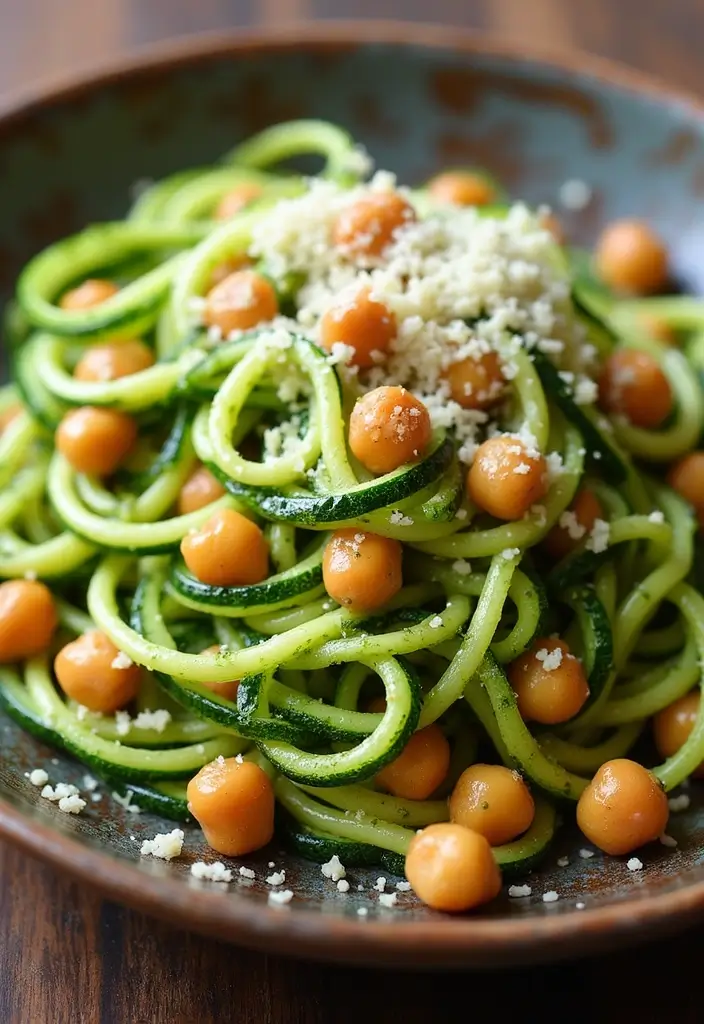30 High-Protein Vegetarian Bulking Meal Prep Recipes for Men - 13. Zucchini Noodles with Pesto & Chickpeas
