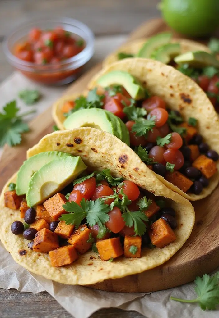 30 High-Protein Vegetarian Bulking Meal Prep Recipes for Men - 24. Sweet Potato & Black Bean Tacos