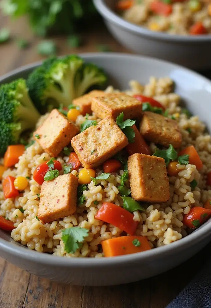 30 High-Protein Vegetarian Bulking Meal Prep Recipes for Men - 25. Vegetable Fried Rice with Tofu