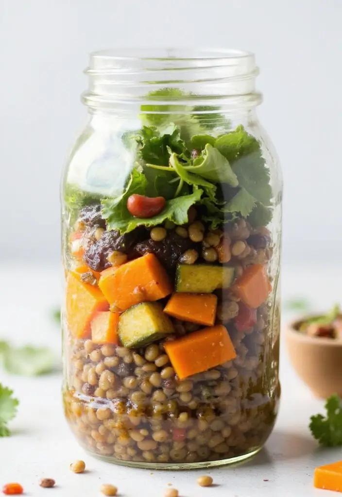 30 Mason Jar Salad Meal Prep Recipes That Stay Fresh All Week 32 30 Mason Jar Salad Meal Prep Recipes That Stay Fresh All Week - 6. Lentil and Roasted Vegetable Salad