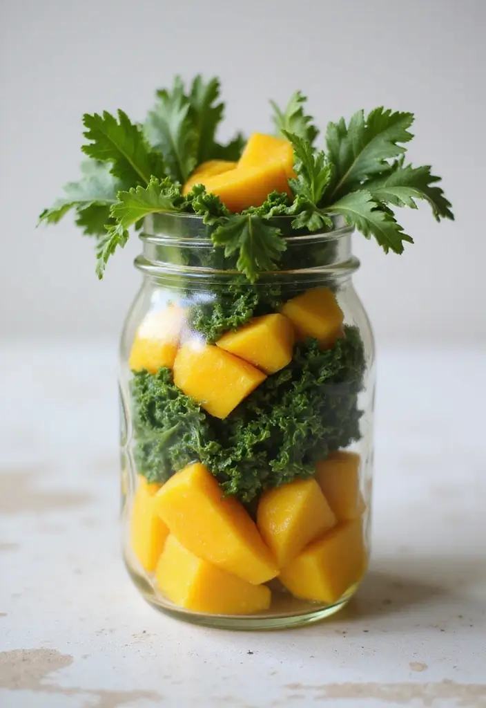 30 Mason Jar Salad Meal Prep Recipes That Stay Fresh All Week 37 30 Mason Jar Salad Meal Prep Recipes That Stay Fresh All Week - 7. Tropical Mango and Kale Salad