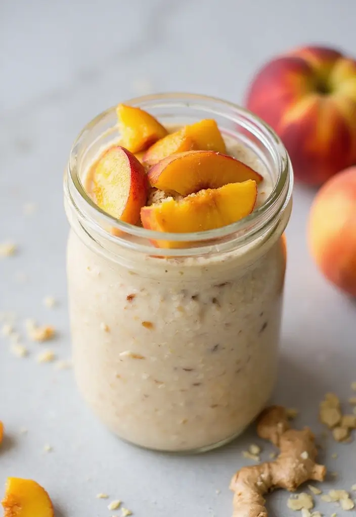 30 Overnight Oats Meal Prep Recipes for Healthy Mornings - 12. Ginger Peach Oats