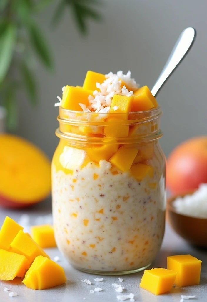 30 Overnight Oats Meal Prep Recipes for Healthy Mornings - 6. Tropical Mango Coconut Oats